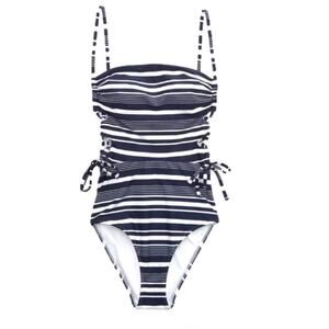 Aerie Navy Blue White Stripe Lace Up Size Full Coverage One Piece Swim XXL